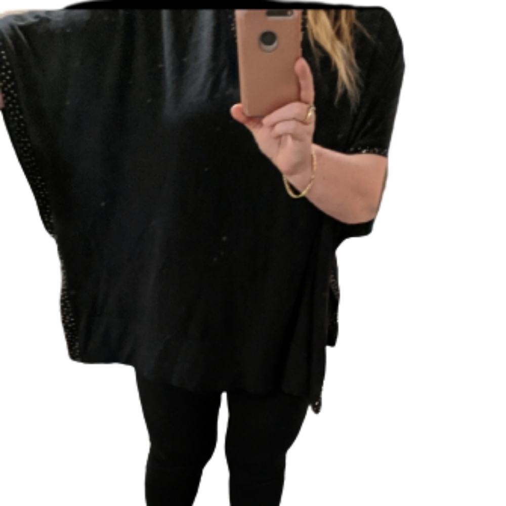 Jacques Vert Poncho Black with beading on the Trim